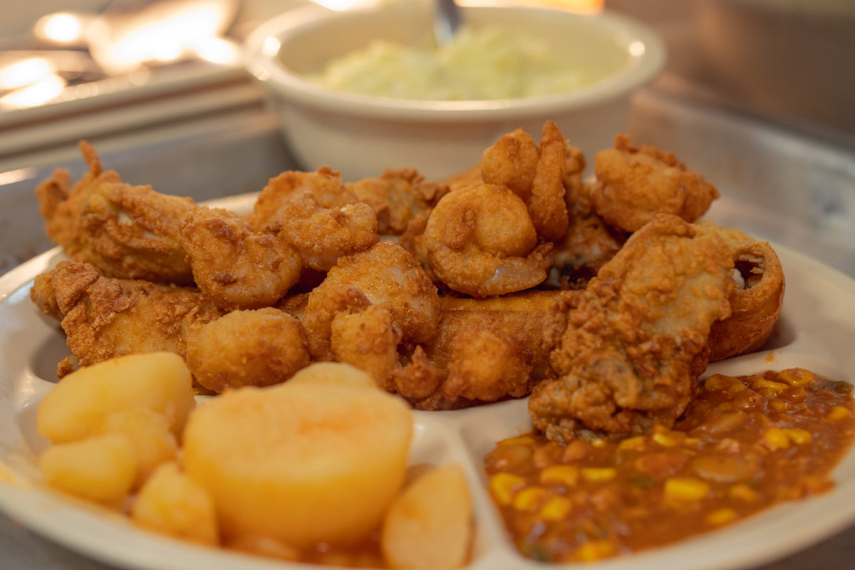 Fried Shrimp on Plate with fixins