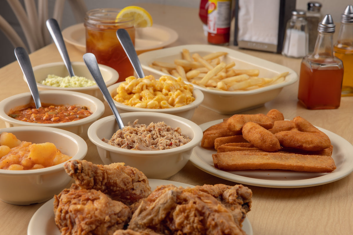 Parker's Whole Hog BBQ and Fixins On Table