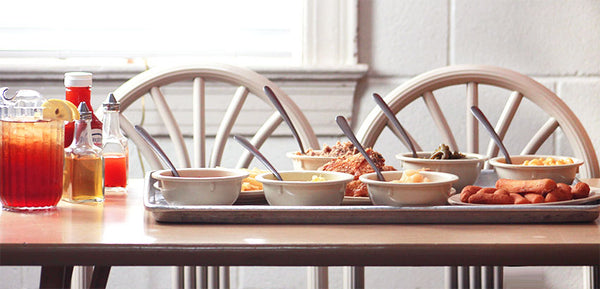 Mac-n-cheese and hushpuppies on event table