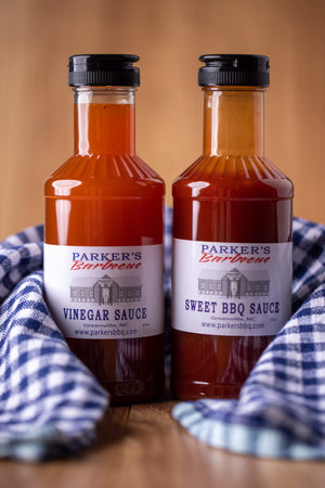 parker's Barbecue Signature sweet red BBQ sauce and Vinegar base BBQ sauce Mail order available 